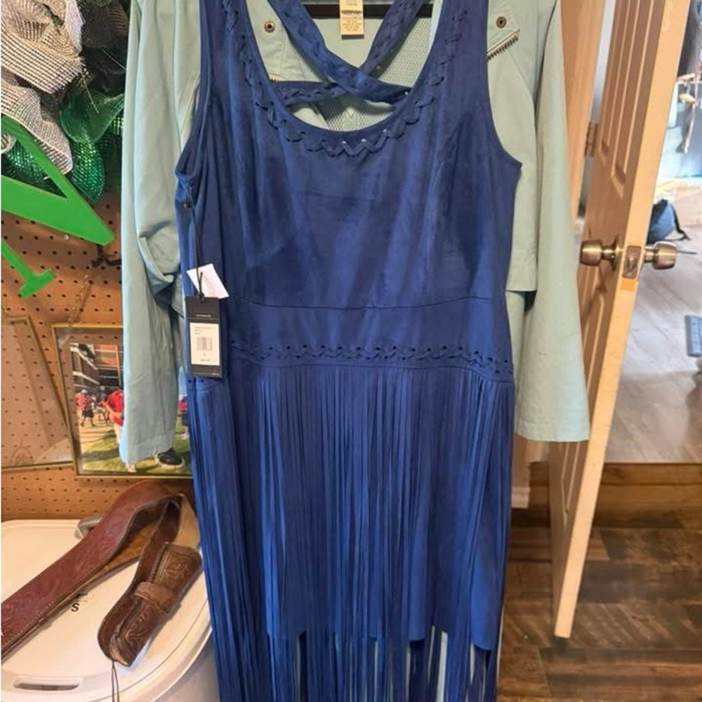Blue Fringe Sleeveless Dress - Brand: